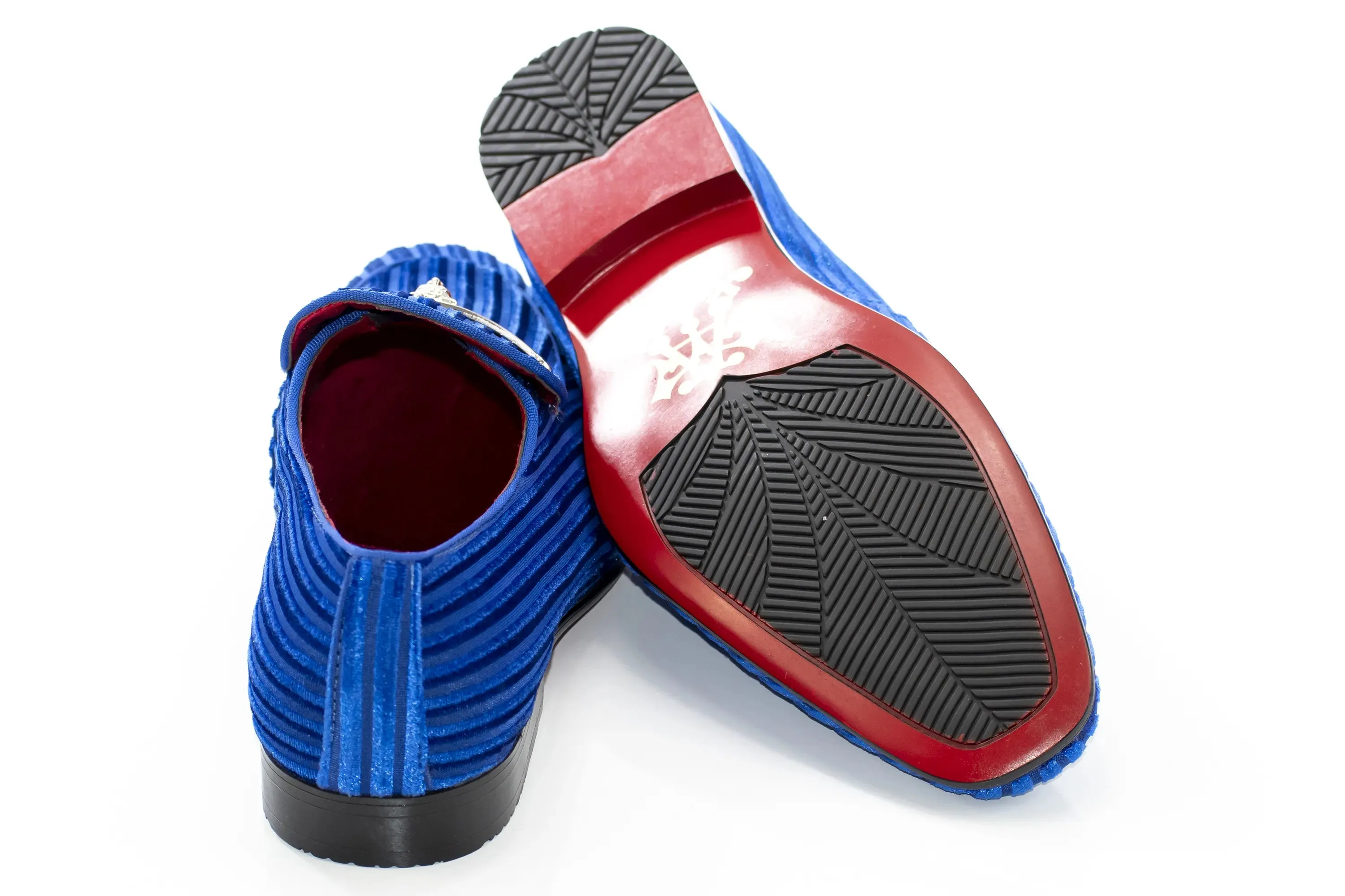 Royal Blue Striped Velvet Smoking Loafer with Designer Bit