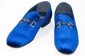 Royal Blue Velvet Horsebit Smoking Loafer