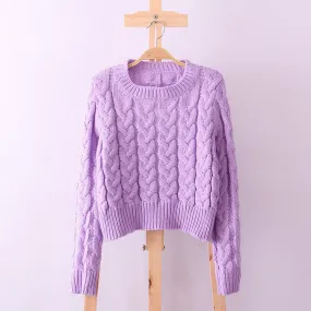 Scoop Solid Cable Ribbed Knit Short Sweater