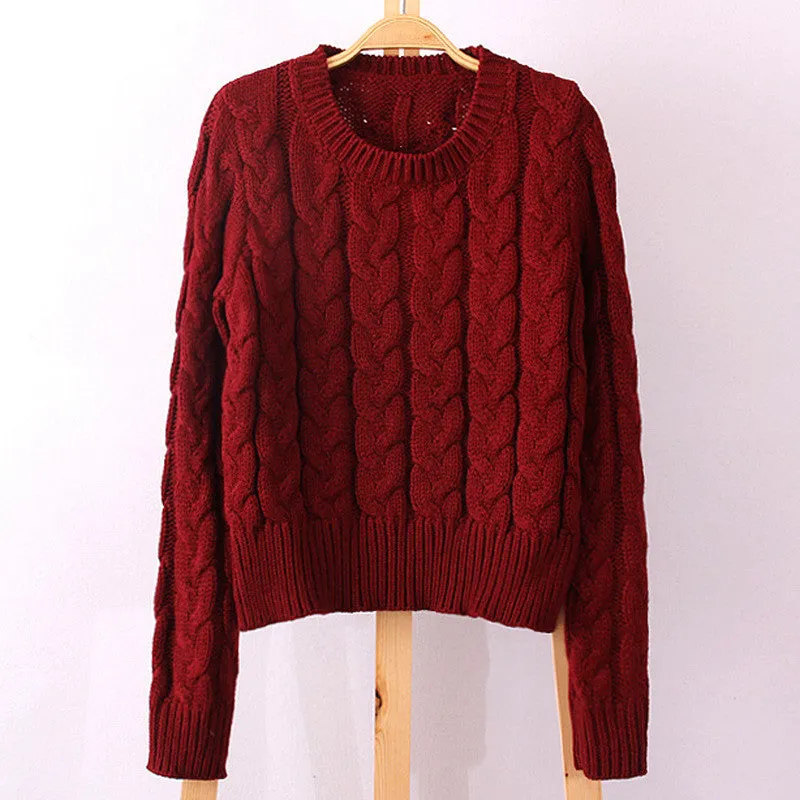 Scoop Solid Cable Ribbed Knit Short Sweater