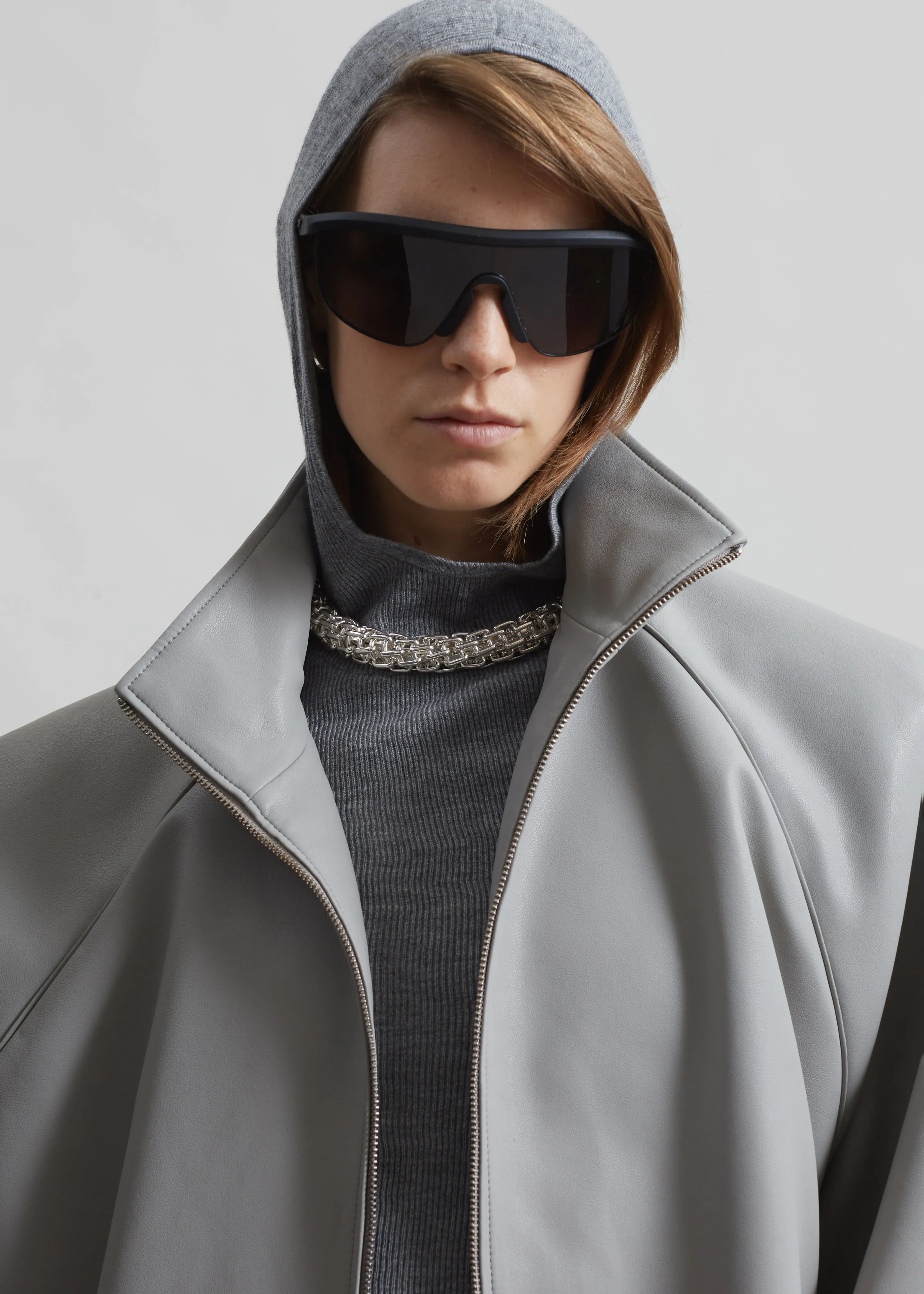 Senta Faux Leather Bomber - Light Grey