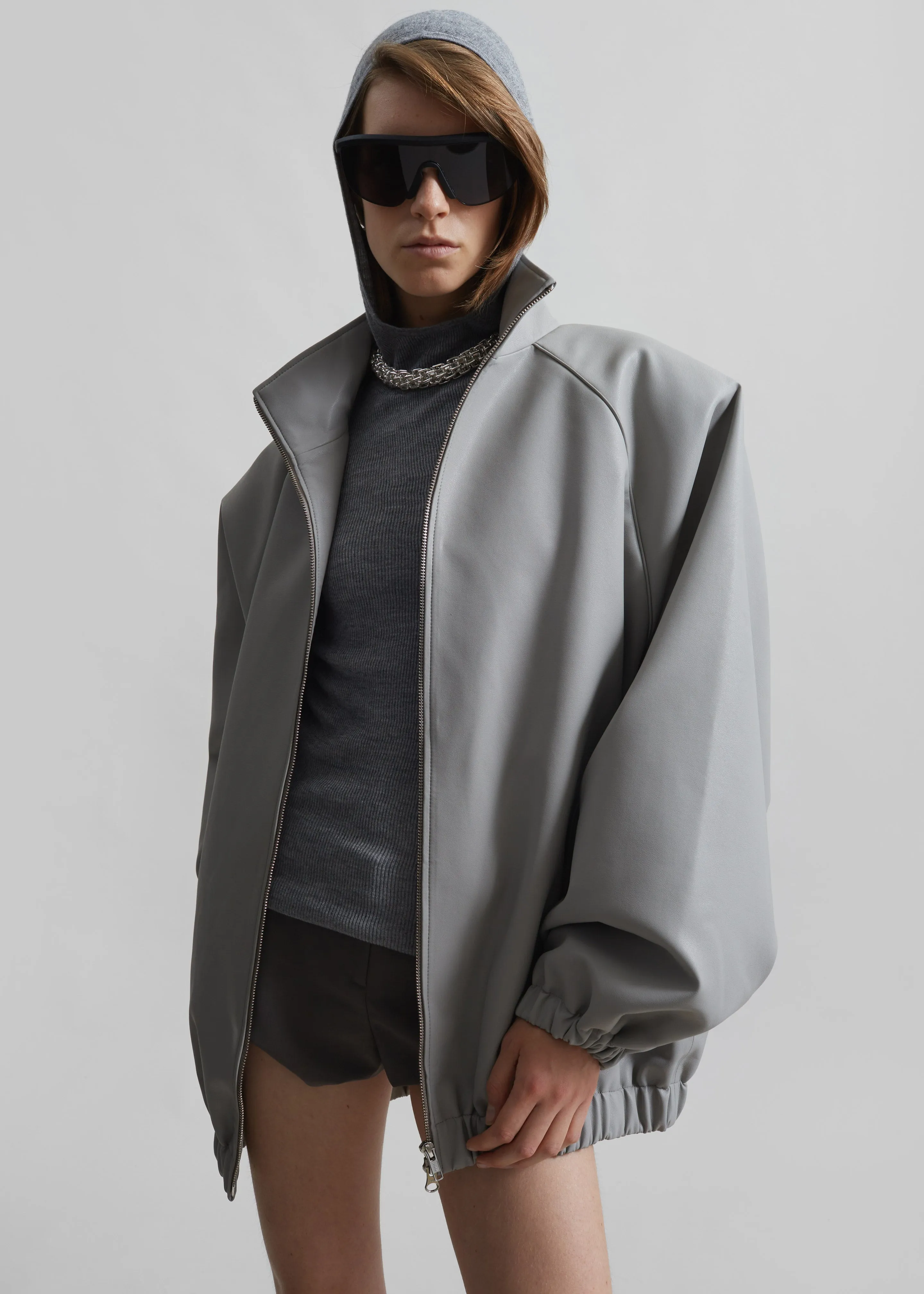 Senta Faux Leather Bomber - Light Grey