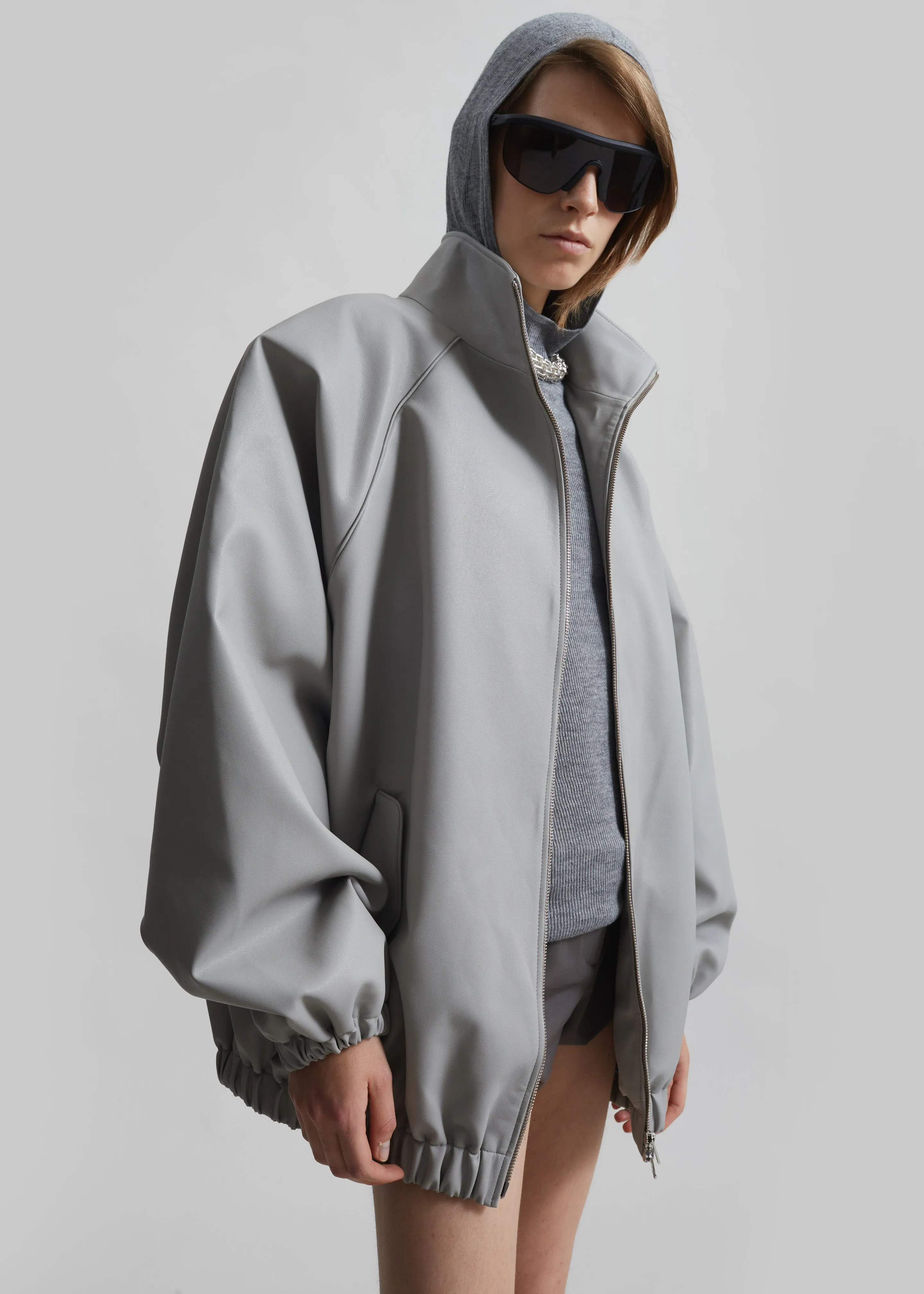 Senta Faux Leather Bomber - Light Grey