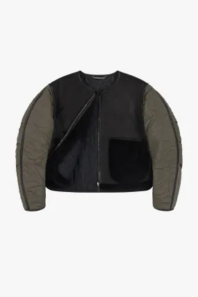 Shearling Cropped Aviator Quilt Jacket - Black / Black