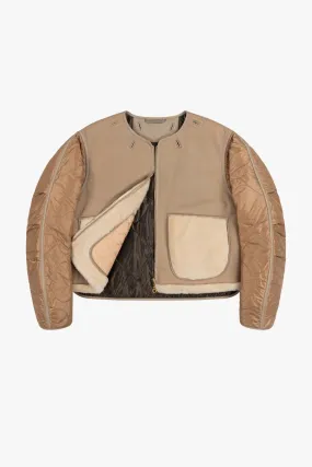 Shearling Cropped Aviator Quilt Jacket - Taupe / Blush