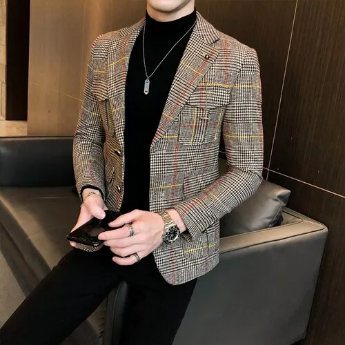 Slim fit Plaid Leisure Jackets