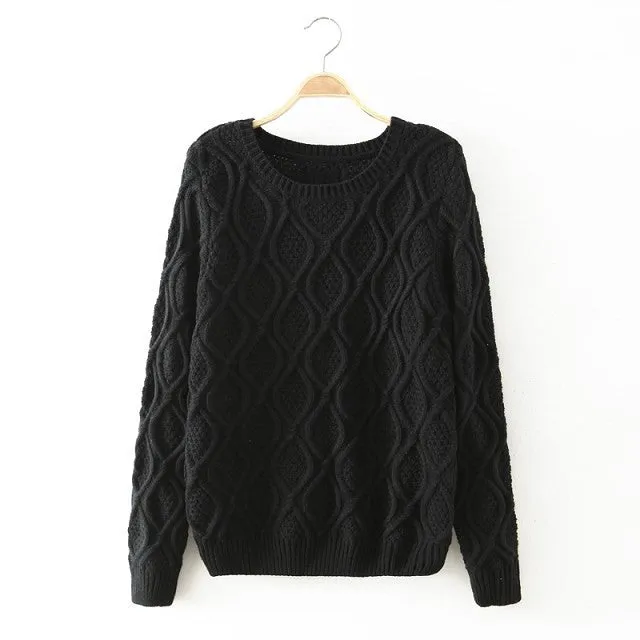 Solid Color Pullover Diamond Scoop Knit Sweater