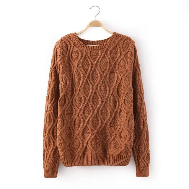 Solid Color Pullover Diamond Scoop Knit Sweater