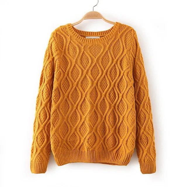 Solid Color Pullover Diamond Scoop Knit Sweater