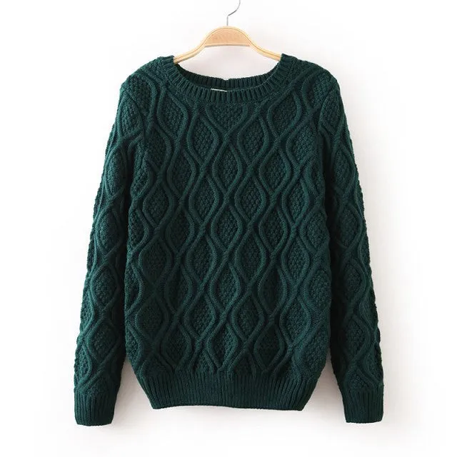 Solid Color Pullover Diamond Scoop Knit Sweater