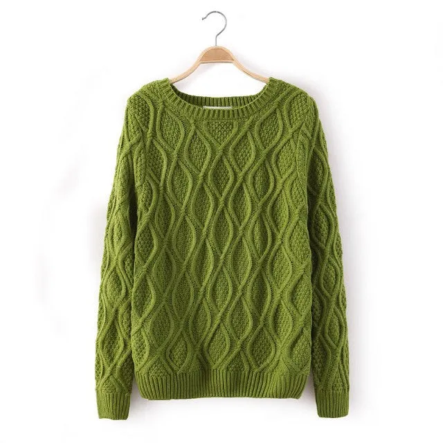 Solid Color Pullover Diamond Scoop Knit Sweater