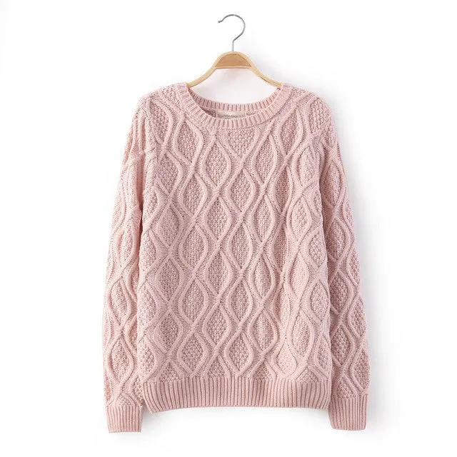 Solid Color Pullover Diamond Scoop Knit Sweater