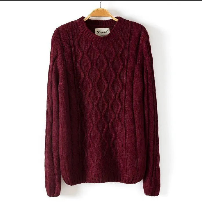 Solid Color Pullover Diamond Scoop Knit Sweater