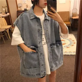 Spring And Autumn BF Loose Short Denim Vest Coat