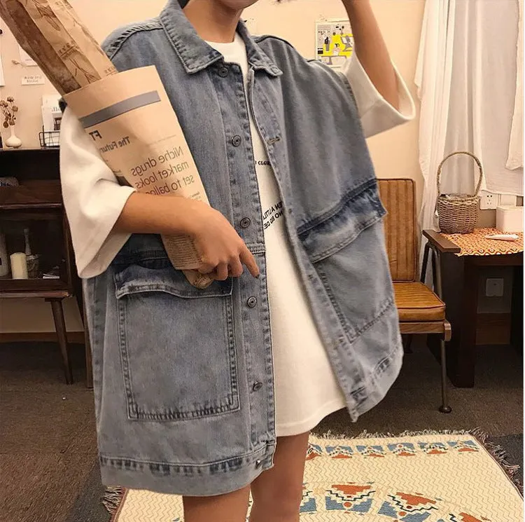 Spring And Autumn BF Loose Short Denim Vest Coat