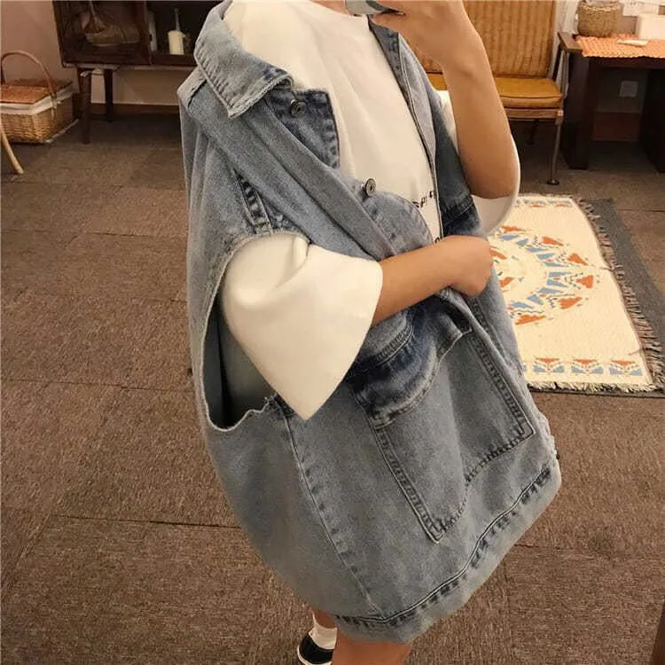 Spring And Autumn BF Loose Short Denim Vest Coat
