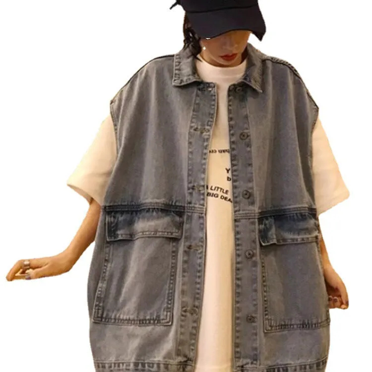 Spring And Autumn BF Loose Short Denim Vest Coat