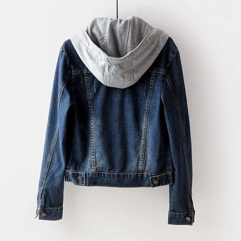 Spring And Autumn New Long Sleeve Slim Hooded Denim Jacket