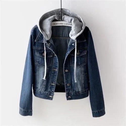 Spring And Autumn New Long Sleeve Slim Hooded Denim Jacket