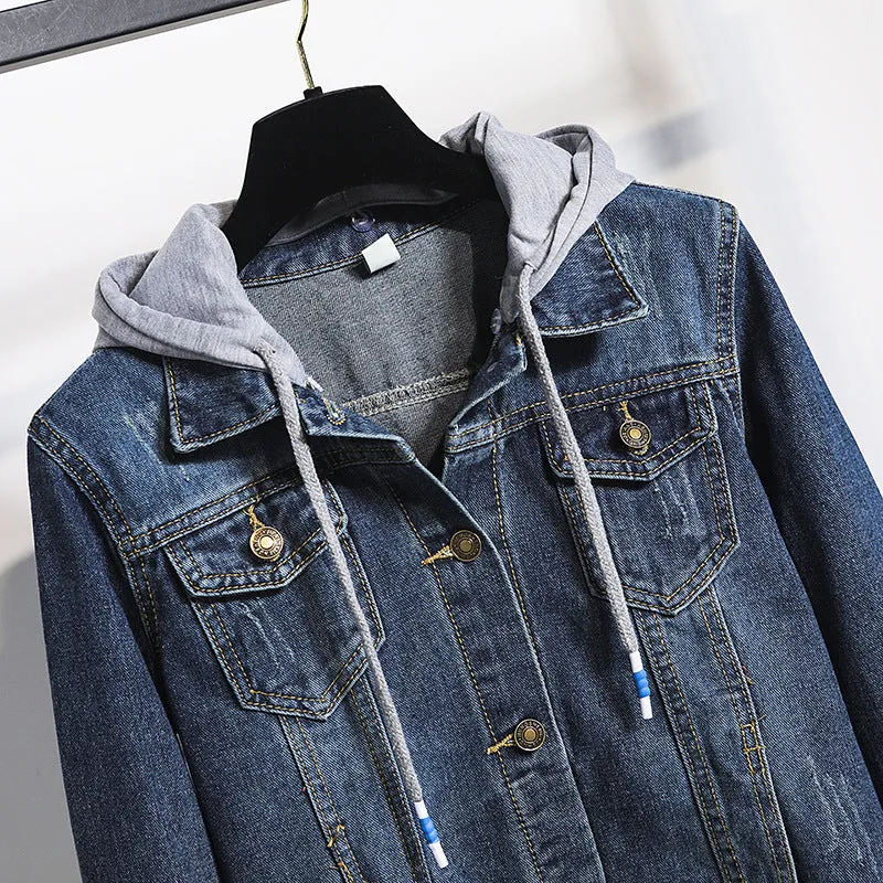 Spring And Autumn New Long Sleeve Slim Hooded Denim Jacket