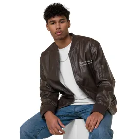 Steven Christopher Lifestyle Wear | Unisex Brown Faux Leather Bomber Jacket w/ White & Olde Gold Embroidery