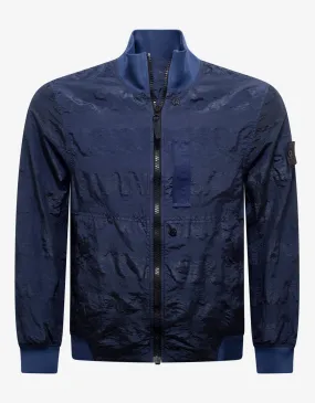 Stone Island Shadow Project Striped Nylon Metal Navy Blue Bomber Jacket