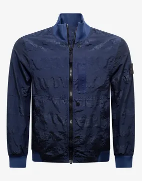 Striped Nylon Metal Navy Blue Bomber Jacket