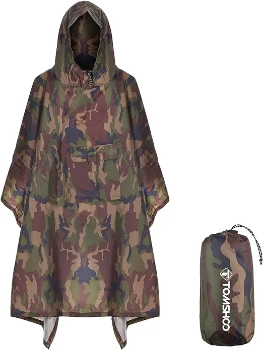 TOMSHOO Rain Poncho, Raincoat, Waterproof Camping Tent, Tarpaulin, 3-in-1 Multifunctional rain Cover for Hunting, Camping, Hiking and Cycling