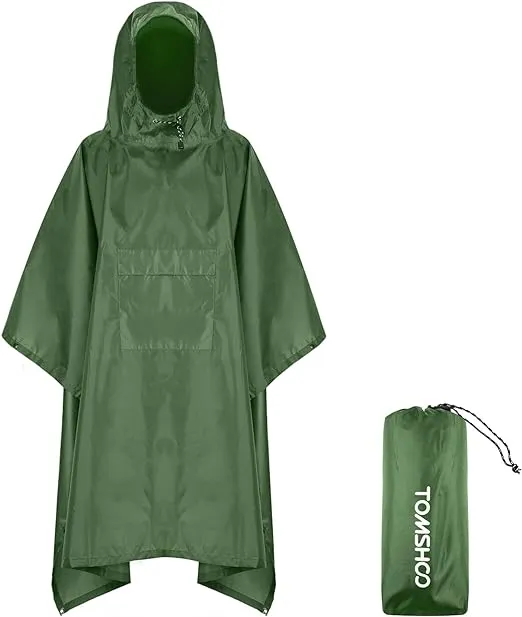 TOMSHOO Rain Poncho, Raincoat, Waterproof Camping Tent, Tarpaulin, 3-in-1 Multifunctional rain Cover for Hunting, Camping, Hiking and Cycling