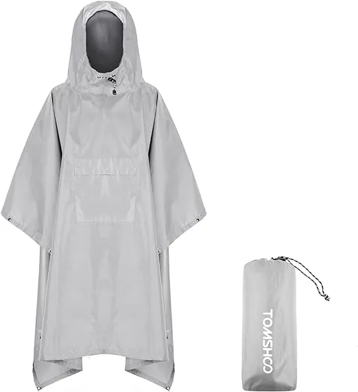 TOMSHOO Rain Poncho, Raincoat, Waterproof Camping Tent, Tarpaulin, 3-in-1 Multifunctional rain Cover for Hunting, Camping, Hiking and Cycling