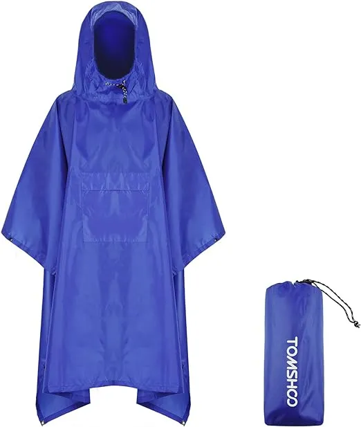 TOMSHOO Rain Poncho, Raincoat, Waterproof Camping Tent, Tarpaulin, 3-in-1 Multifunctional rain Cover for Hunting, Camping, Hiking and Cycling