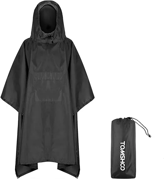 TOMSHOO Rain Poncho, Raincoat, Waterproof Camping Tent, Tarpaulin, 3-in-1 Multifunctional rain Cover for Hunting, Camping, Hiking and Cycling