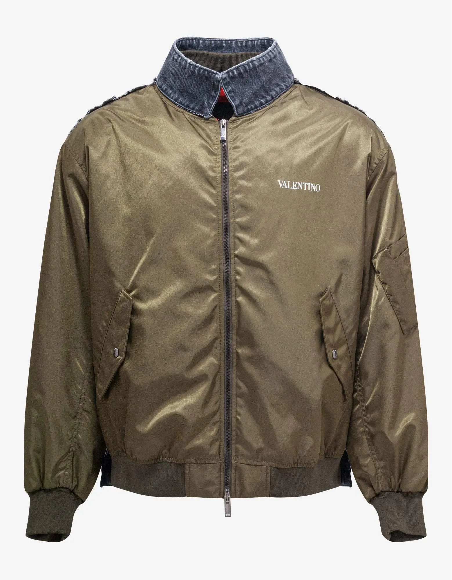 Valentino Garavani Khaki Nylon & Denim Bomber Jacket