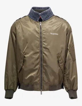 Valentino Garavani Khaki Nylon & Denim Bomber Jacket