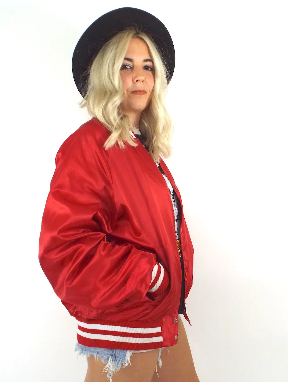 Vintage 70s Red Budweiser Satin Varsity-Style Jacket
