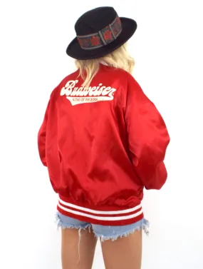 Vintage 70s Red Budweiser Satin Varsity-Style Jacket