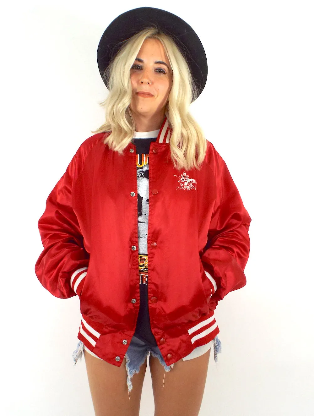 Vintage 70s Red Budweiser Satin Varsity-Style Jacket