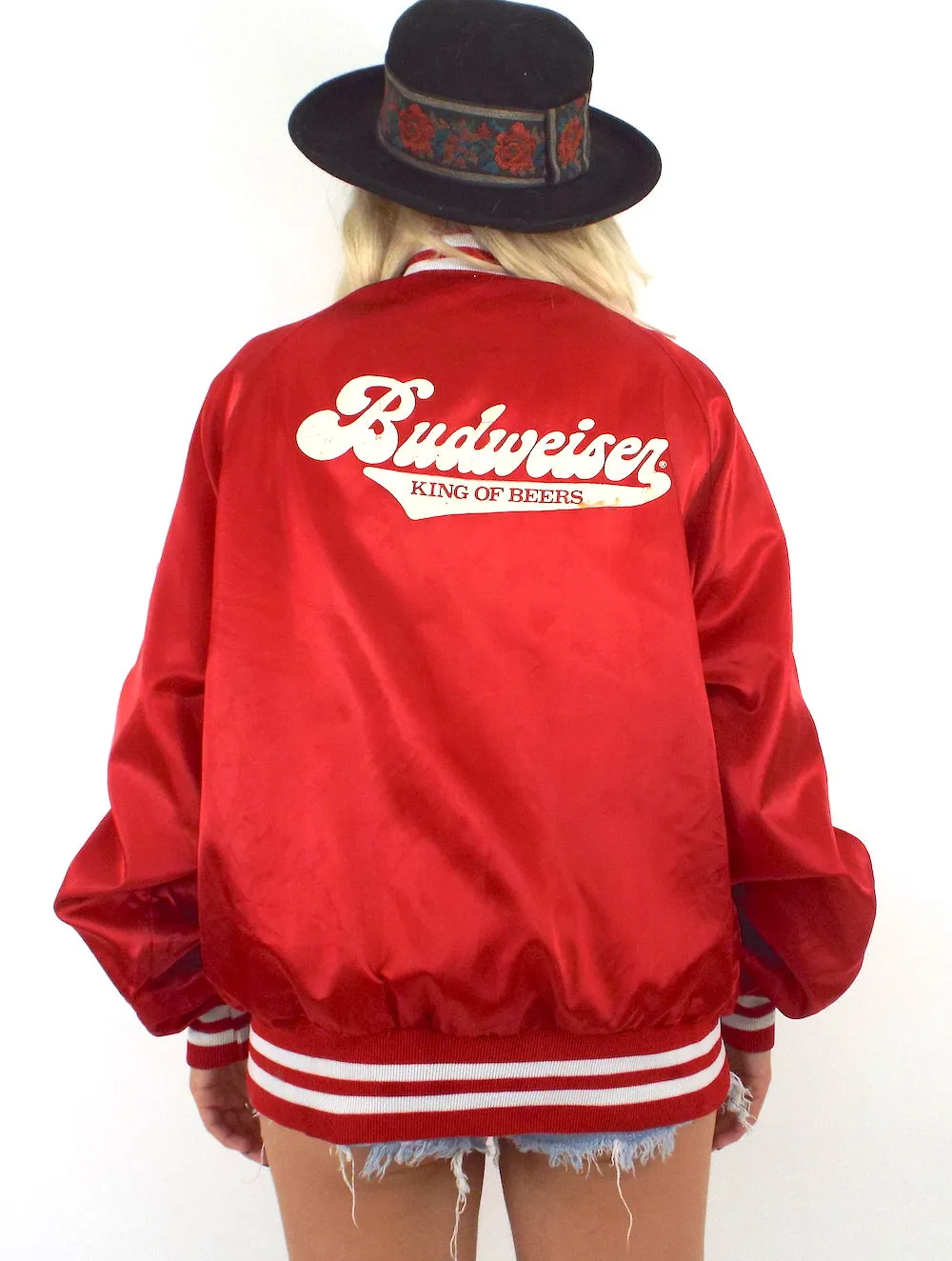 Vintage 70s Red Budweiser Satin Varsity-Style Jacket