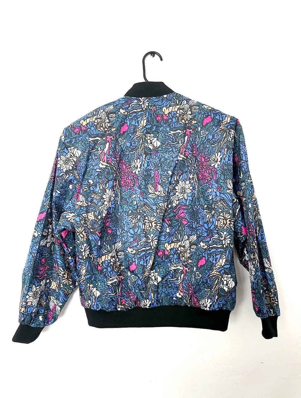 Vintage 90s Jewel Tone Floral Print Bomber Jacket