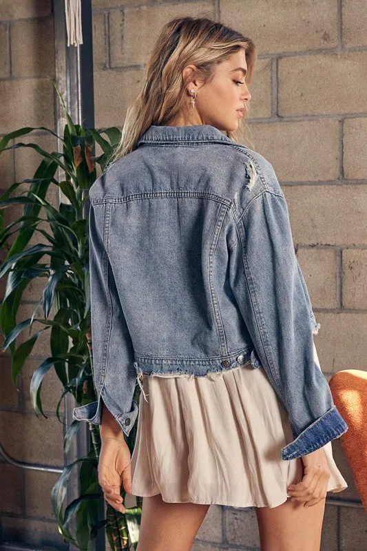 Washed Denim Jacket-Taupe