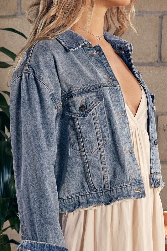 Washed Denim Jacket-Taupe