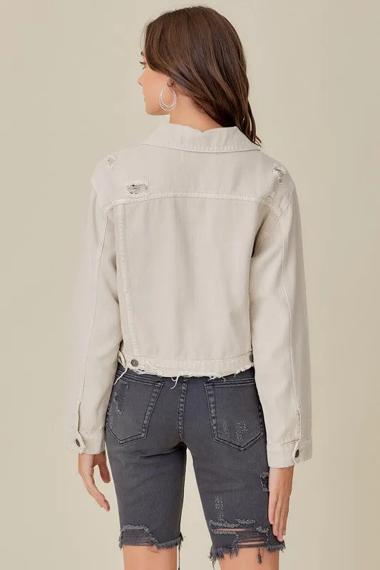 Washed Denim Jacket-Taupe