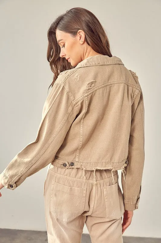 Washed Denim Jacket-Taupe