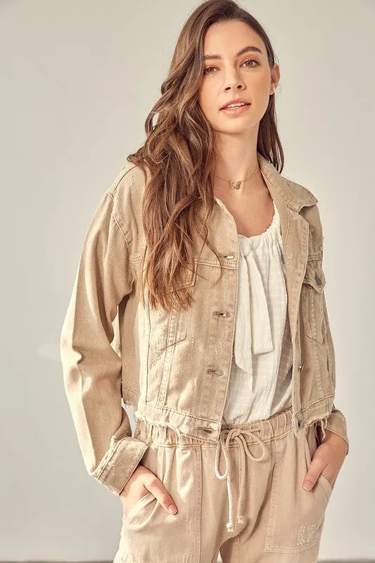Washed Denim Jacket-Taupe