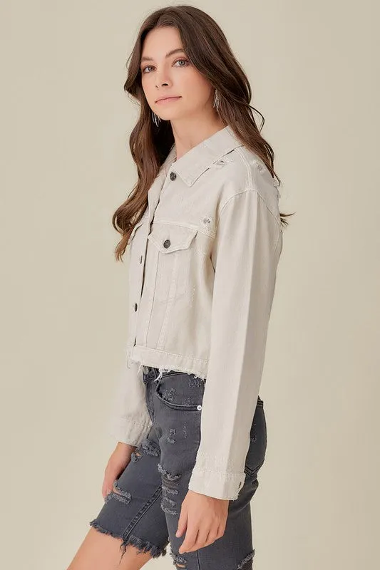 Washed Denim Jacket-Taupe