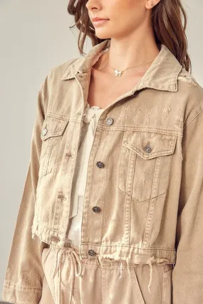 Washed Denim Jacket-Taupe