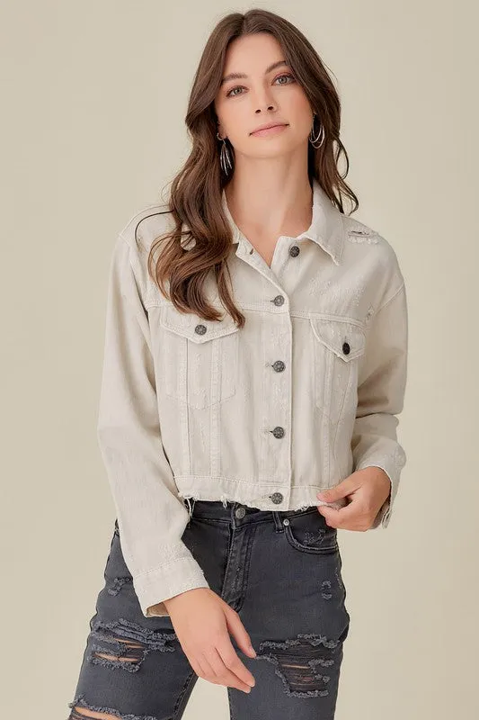 Washed Denim Jacket-Taupe