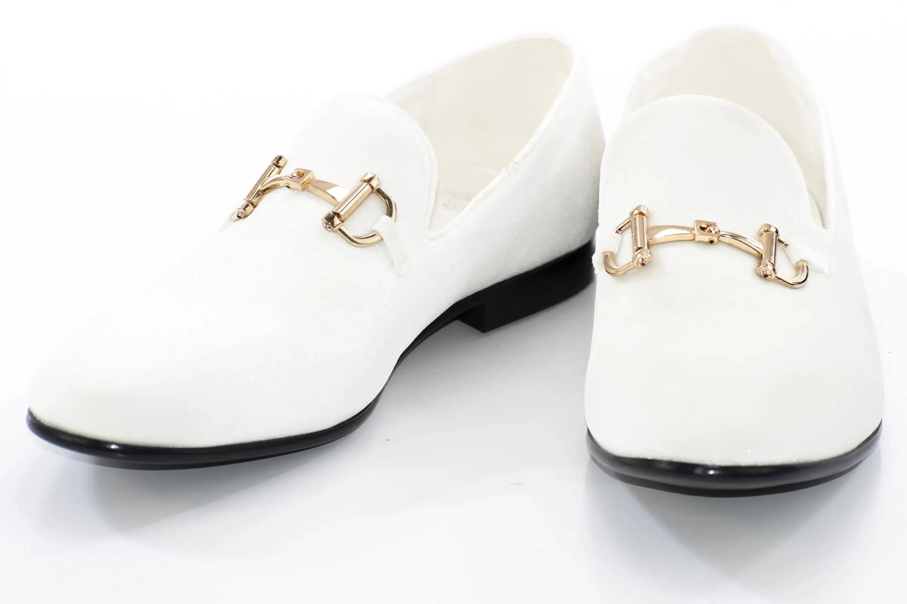 White Velvet Horsebit Smoking Loafer