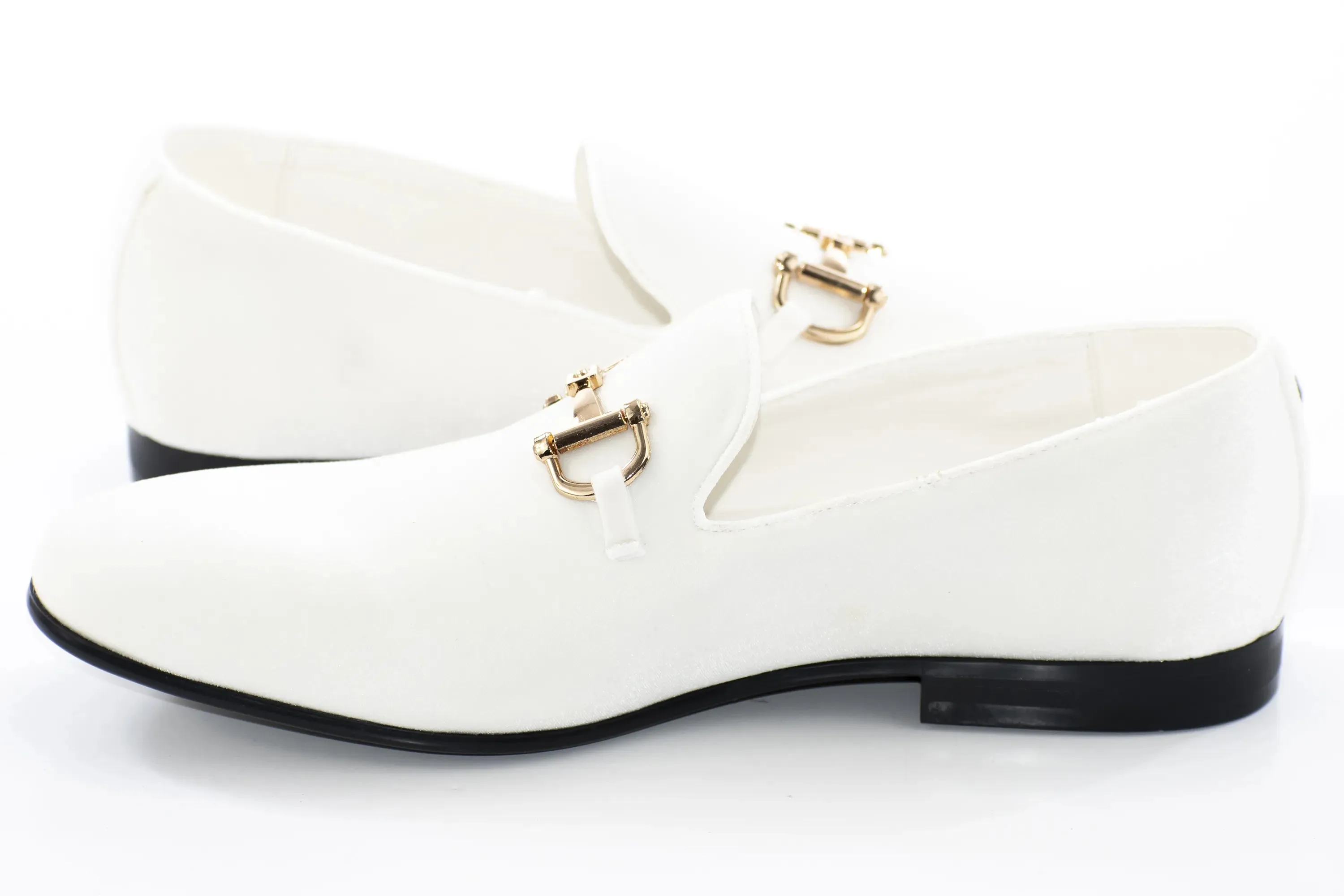 White Velvet Horsebit Smoking Loafer
