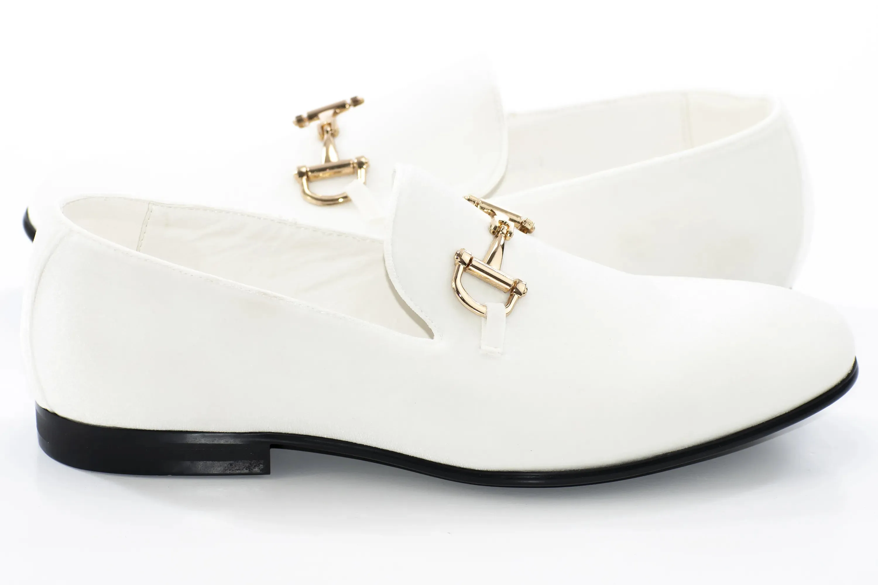 White Velvet Horsebit Smoking Loafer